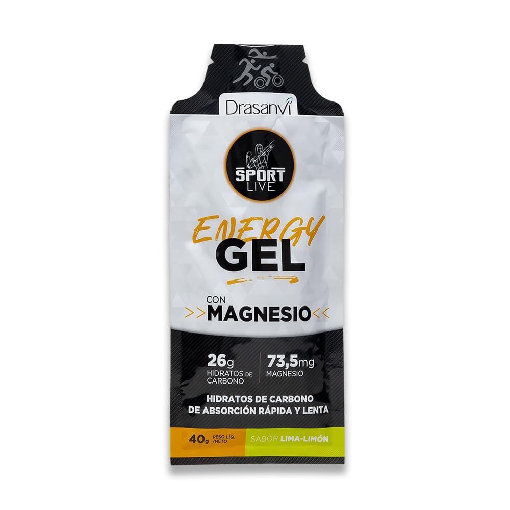 DRASANVI Gel Energético con Magnesio | Más Energía | Acelera la Recuperación Muscular | Rehidratación | Hidratos de Carbono de absorción rápida y lenta | Sabor Lima-Limón | 12 uds x 40g