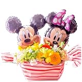 バルーンフラワー ミッキー&ミニー ディズニー ギフト 生花 フラワーアレンジメント 季節の旬なお花を使ったおまかせバルーンフラワーアレンジメント 誕生日 結婚記念日 お祝い 開店祝い 母の日 花 プレゼント (ミッキー&ミニー(明るい感じ))