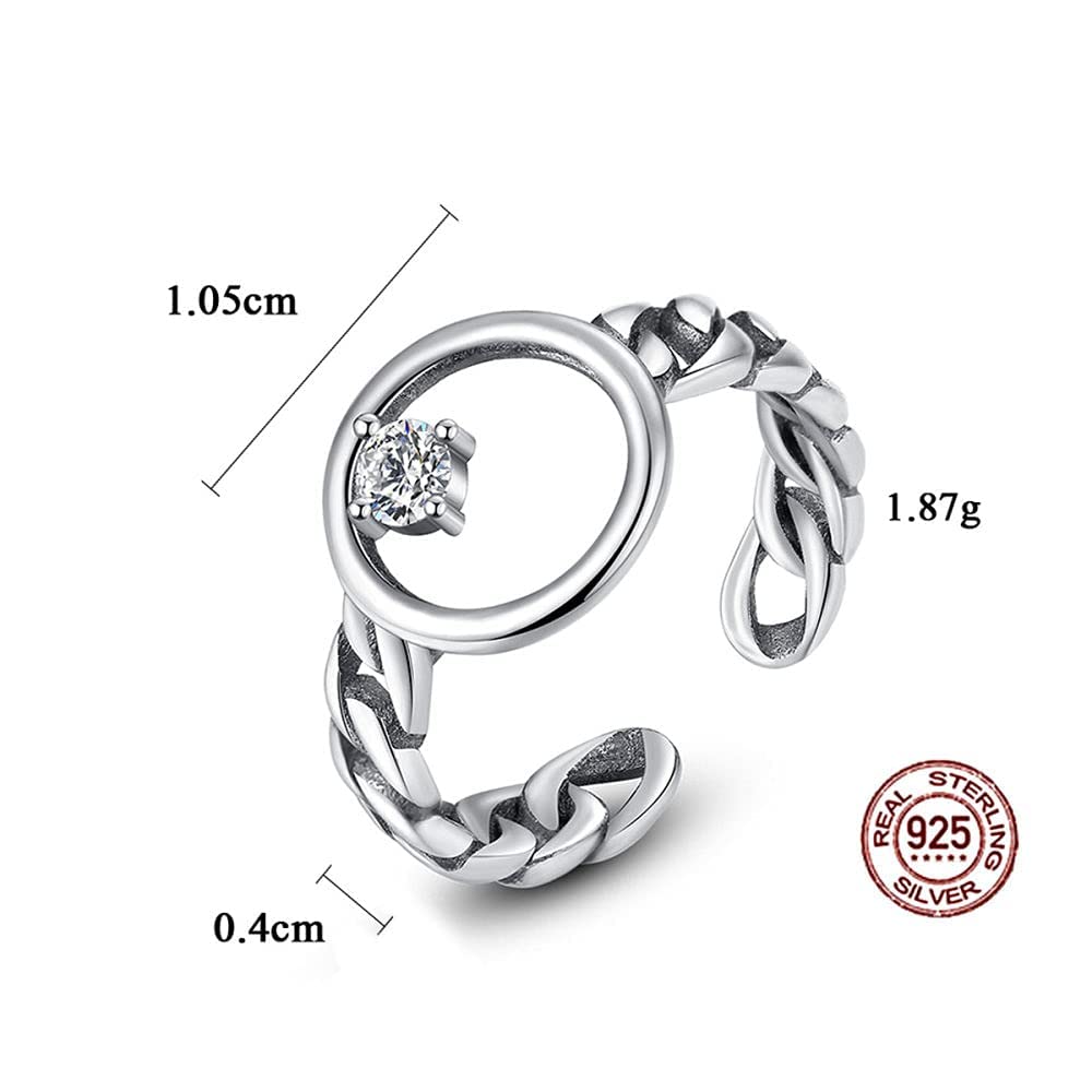 Elegante anello regolabile per donna - Anello da dito aperto a disco vintage S925, con anello articolato impilabile in zirconio 3A, regali economici per festival per donne e G