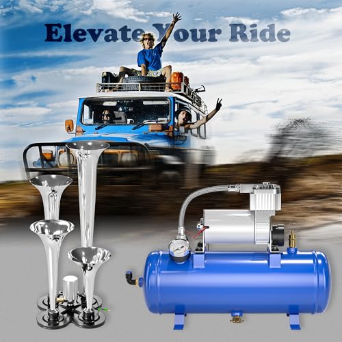 Suxidi TRAIN AIR HORN KIT 4 Trumpet Loud Train Horns Kit For 150 Psi 12V Air Compressor 1.59 Gallon For Trucks thumb #6