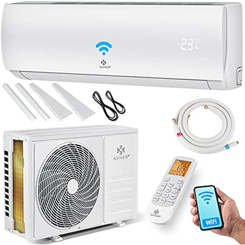KESSER® Klimaanlage Set Split - mit WiFi/App Funktion Klimagerät - Kühlen A++/ Heizen A+ -12000 BTU/h (3.400 Watt) Kältemittel R32 - Fernbedienung, Timerfunktion - Inkl. komplettem Montagematerial Cover
