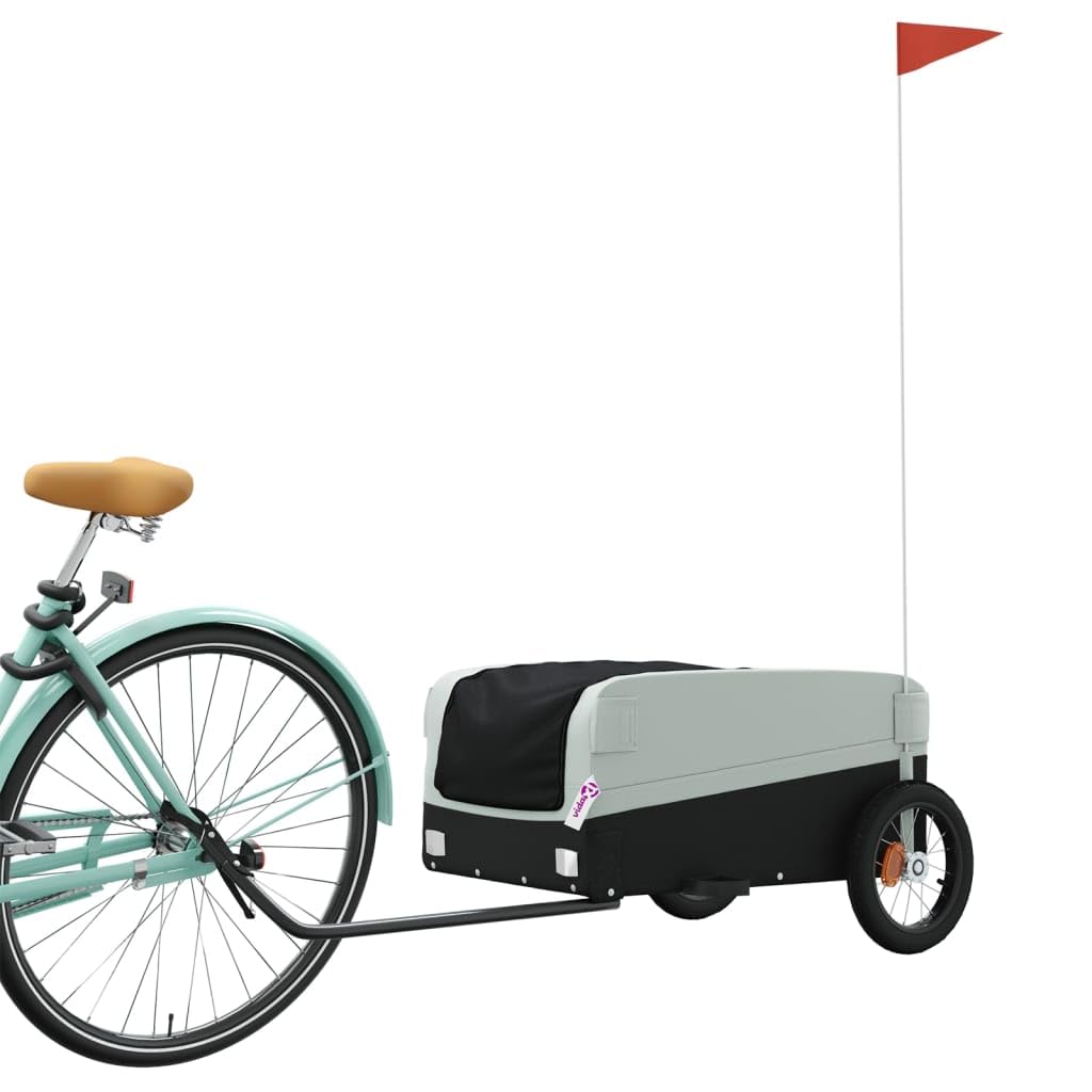 Remolque de bicicleta negro de hierro con capacidad de carga x 52,5 x 42 cm con bandera de seguridad, plegable para transportar equipaje, carga, perros, niños, exteriores y uso diario