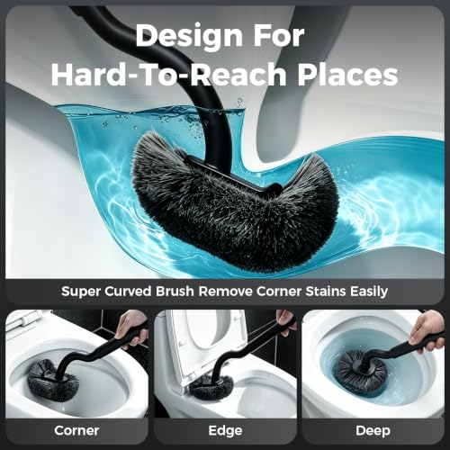 Image of Toilet Bowl Brush and Holder, OSCIOSS Toilet Brush Set with Ergonomic Design, Compact Size, Durable Bristles, RV Toilet Brushes & Holders for Dead Corner Clean (Black, 2pack)
