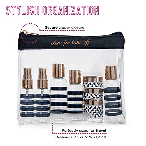 MIAMICA Women's TSA Compliant Travel Bottles and Toiletry Bag Kit, 12 Piece, Navy, One Size - Image 3