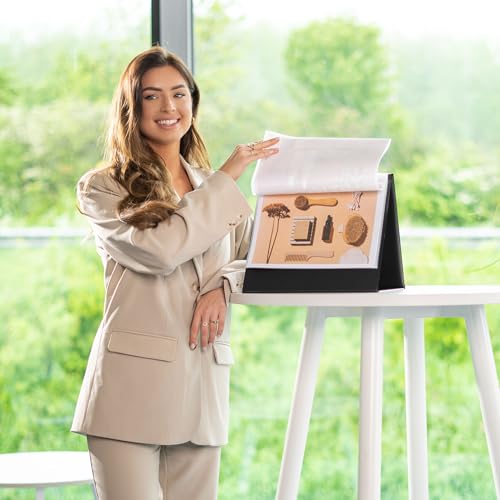 Rillstab A4-Querformat-Tisch-Flipchart-PapierBlock – 4 Ringe, 10 Taschen, 20 Seiten Flipchart-Ordner – Robust und tragbar – Ideal für Präsentationen, Meetings, Büro, Schulungen – Schwarz