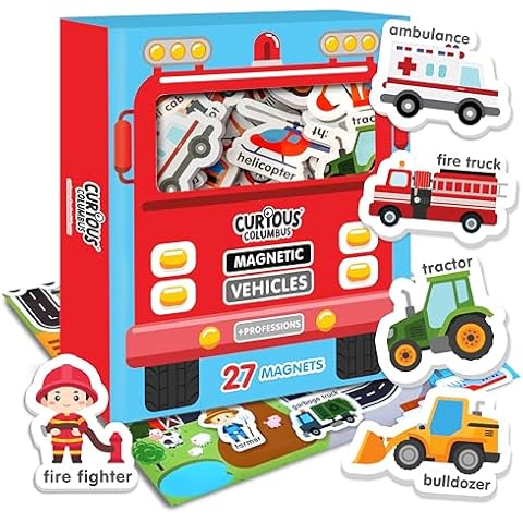 Curious Columbus Vehicles Fridge Magnets for Toddlers 1-3 Year Olds. Large Foam Refrigerator Magnets for Kids Baby and 3-5 Years Old. Magnetic ABC Learning Magnet Educational Toys Babies to Preschool Cover