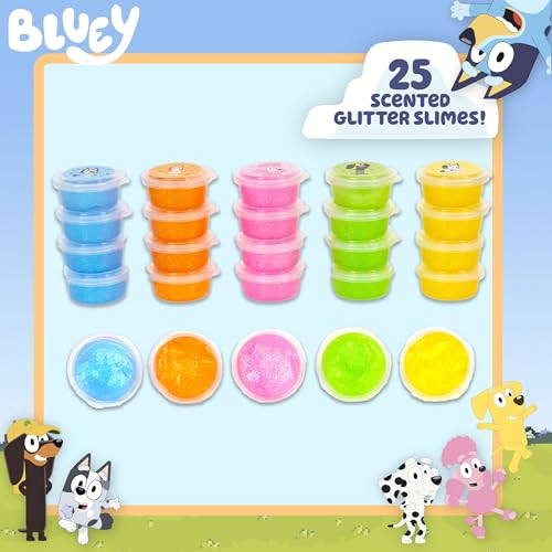 Image of Bluey Ultimate Compounds Set, 25 Pack of Scented Glitter Slime, Resealable Containers with Stickers, Birthday Bulk Slime Party Favors, Sensory Toys, Goodie Bags Stuffers for Kids