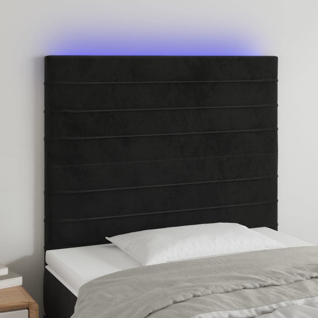 Testiera del letto a LED, velluto nero, 80 x 5 x 118/128 cm, altezza regolabile, testiera con striscia LED, supporto posteriore morbido, nastro colorato con diodi tagliabili, istruzioni