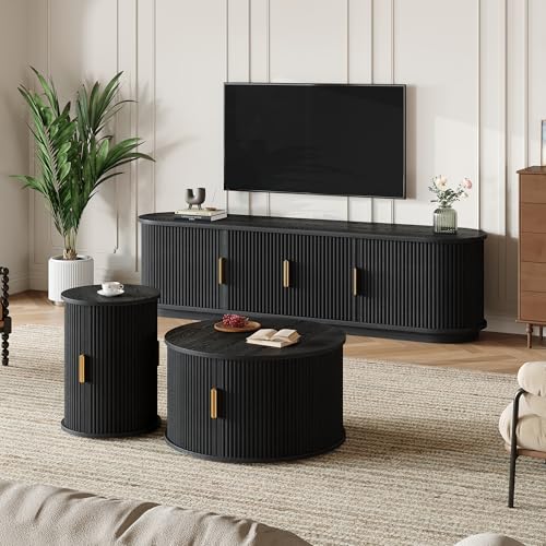 And Coffee-table Set With Sliding Tambour Doors, Wooden Medi