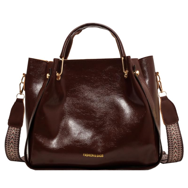 Vintage Shoulder Bag, Vegan Leather Tote Bag, Retro Brown Purse for Fall and Winter