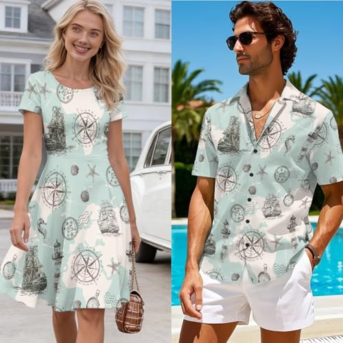Image of AFPANQZ Couple Matching Outfit Casual Men's Button Down Shirt or Short Sleeve Summer Sundresses Dresses for Women 2026