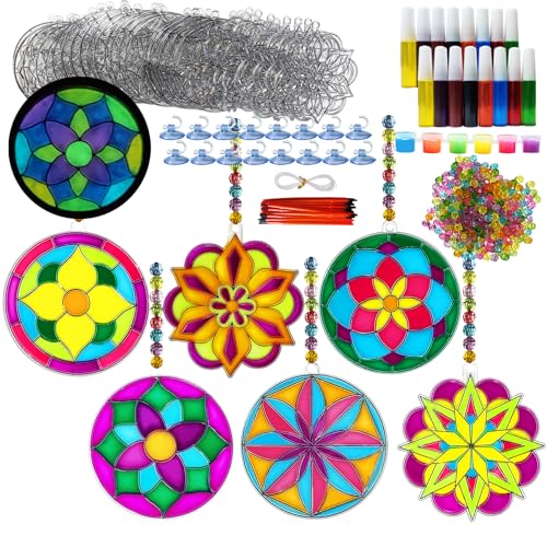 Ayhuhra 30 Sets Mandala Suncatchers Craft Kits Stained Glass DIY Window Paint Art Flower Suncatcher Kits for Spring Summer Party Activities Art Project Party Favors (Mandala) by Ayhuhra - Used condition - US$21.06