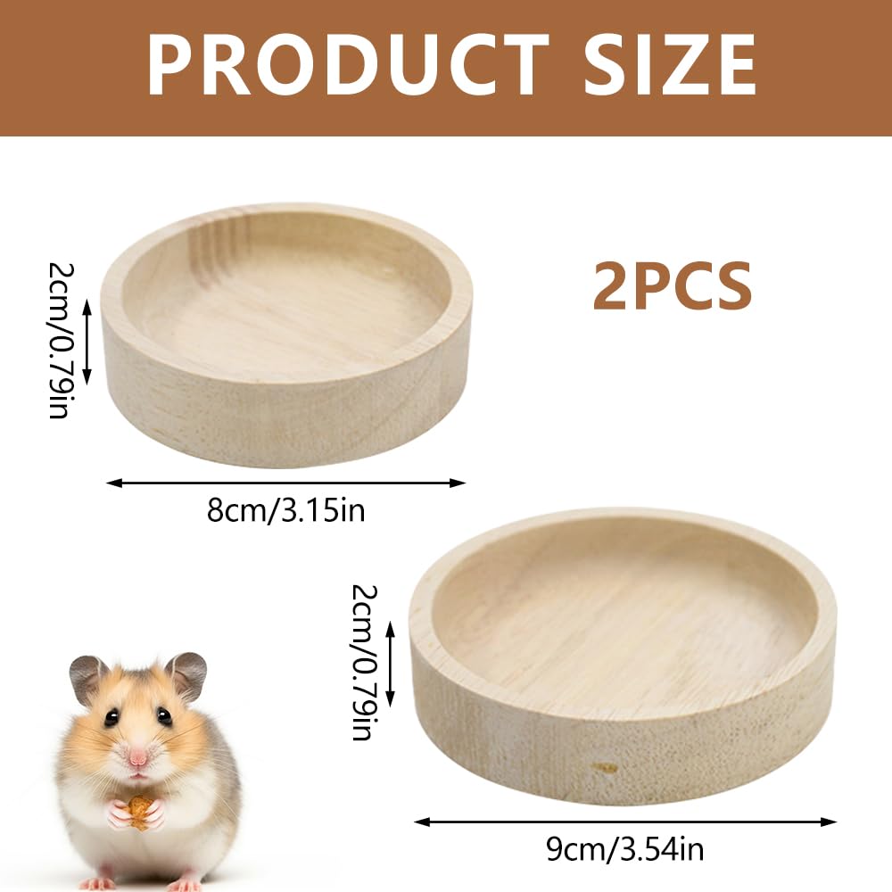 Bekecidi Lot de 2 Gamelles en Bois pour Hamster, Gerbille, Chinchilla, Écureuil Volant, Hérisson, 2 Tailles