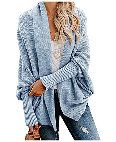 Image of Women's Waffle Cardigan Ribbed Cuffs Open Front Knit Sweater Batwing Long Sleeve Casual Loose Chunky Coat Outwear