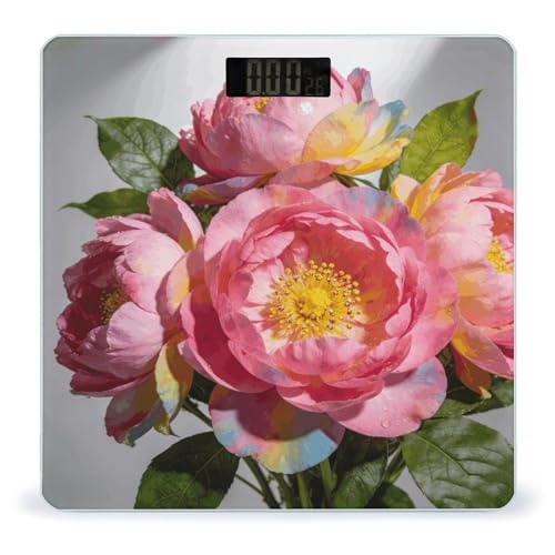 Báscula digital de baño color rosa con flores, hasta 180 kg