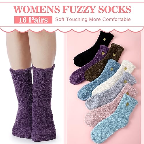 Xtinmee 16 Pairs Women Fuzzy Socks Embroidery Heart Cozy Fluffy Sleeping Winter Warm Slipper Socks for Women Girls4