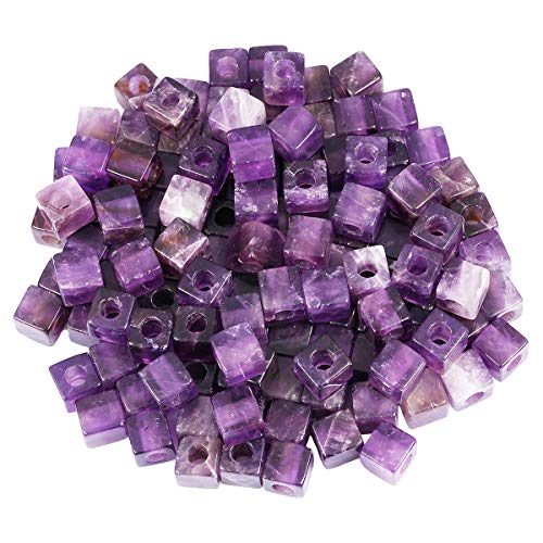 TUMBEELLUWA Stone Bead for Jewelry Making, Healing Crystal Large Hole Square Shape Loose Beads Pack of 15,Amethyst