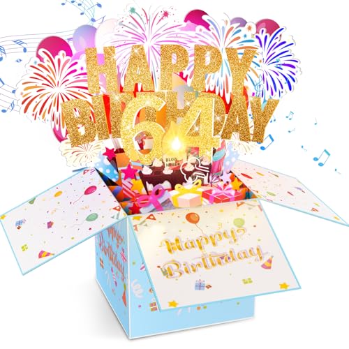 Tnvee 64TH Birthday Cards with Lights & Music & Candle,