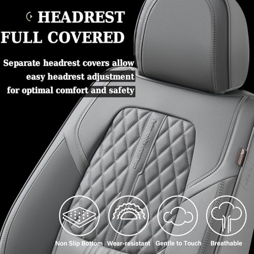 Image of Coverado Seat Covers, Car Front Seat Covers with Backrest, Nappa Leather Car Seat Protectors,Waterproof &Breathable,Anti-Slip Automotive Seat Cushion, Universal Fit for Most Vehicles,2Pcs Gray