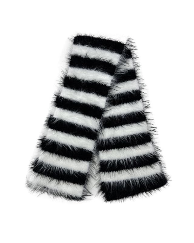 BAIMORE Women's Chic Black and White Striped Warm Faux Mink Skinny Long Scarf