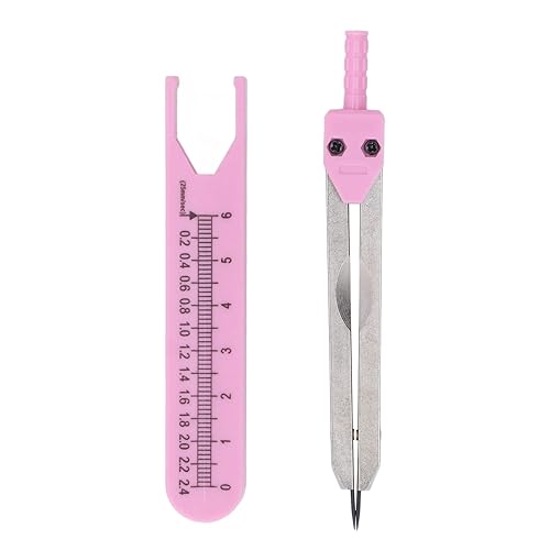 Calibres EKG con escala transparente de acero inoxidable, regla de 0 a 2.4 pulgadas, divisor de dibujo, brújulas para medir (rosa)