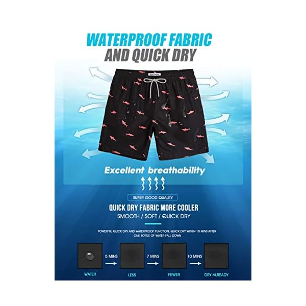 MaaMgic Men's Short Swim Trunks,Slim Fit Quick Dry Board Shorts with Mesh Lining,Black Shark,Medium - Image 7