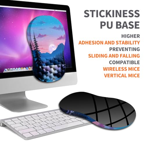 Image of Ergonomic Joint Wrist Support Mouse Pad with Memory Foam Cushion Massage Bump, Carpal Tunnel Pain Relief Mousepad Slope Design for Wrist Rest, 11.8x7.9 in, Moon Down