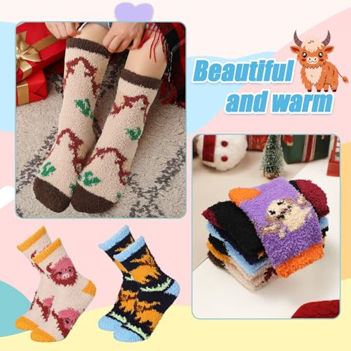 Image of Skicuff 6 Pairs Women Fuzzy Socks Bulk Slipper Warm Sleeping Crew Socks for Women Men Microfiber Soft Holiday Teacher Gifts