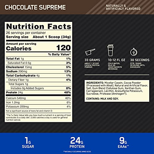 Optimum Nutrition 100% Casein Gold Standard, Chocolate Supreme, 908g - Image 5