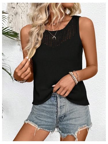 MakeMeChic Women's Crochet Tank Tops Sleeveless Hollow Out Knitted Pullover Sweater Vest Pullover Tops Black Medium3
