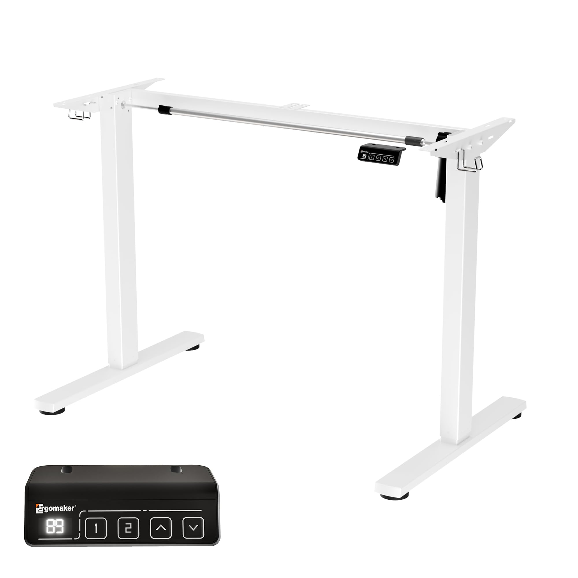 ERGOMAKER Electric Standing Desk Frame, 2 Stage Height Adjustable Stand Up Desk Frame with Memory Controller, Sit Stand Table Leg Workstation Base for 100-160 cm Desktops, White