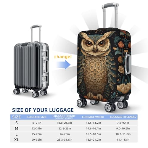 Vintage Owl Flowers And Vines Elastic Travel Luggage Covers Dustproof Scratch-Resistant Suitcase Protector Fit 22-24 Inch4