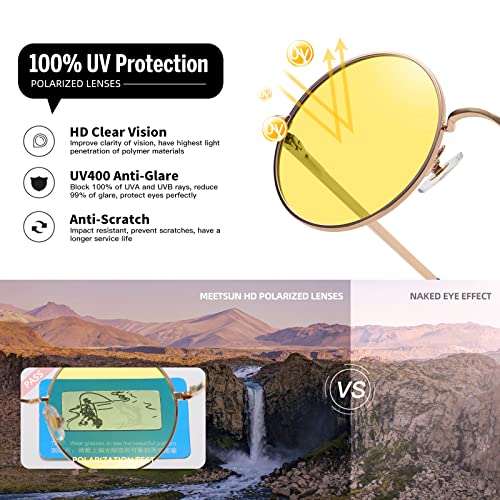 Image of MEETSUN Small Round Polarized Sunglasses for Men Women Metal Retro Hippie Circle Sun Glasses Driving Festival Cosplay UV400