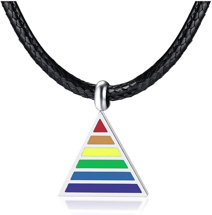 Amazon Rockyu メンズ ネックレス シルバー カラー 虹 レインボー 三角形 Lgbt ペンダント ブラック レザーチェーン ステンレス製ネックレス カッコいい 記念日 ファッションアクセサリー ネックレス 通販