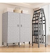 FKKPRVAX Foldable Portable Closet Wardrobe on Wheel 2000Ibs Heavy-Duty Clothe Rack with Cover Fre...