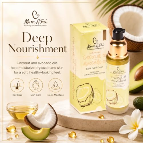 Image of Coconut & Avocado Oil for Hair Growth & Skin Care | Cold Pressed Body Massage Oil for Hair Face & Baby | Deep Moisturizing Lightweight Non Sticky Oil for Scalp & Skin | 50 ml