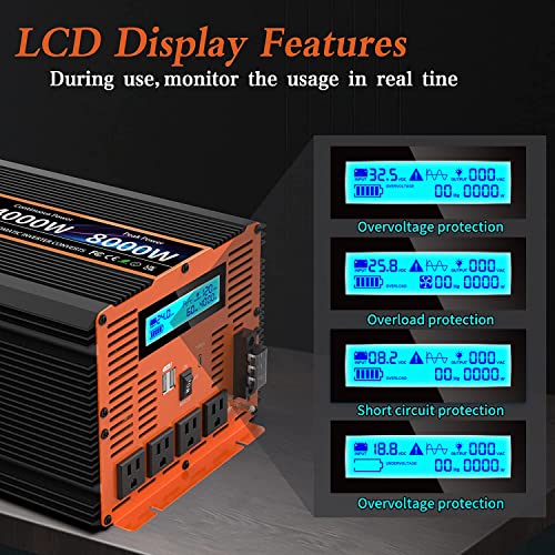 Jarxioke 4000 Watt Pure Sine Wave Power Inverter 24V Dc To 110V 120V Converter For Family Rv Off Grid Solar System Car With Type-C Ports 4 Ac Power Outlets Dual Usb Ports Lcd Display And Remote Control thumb #2