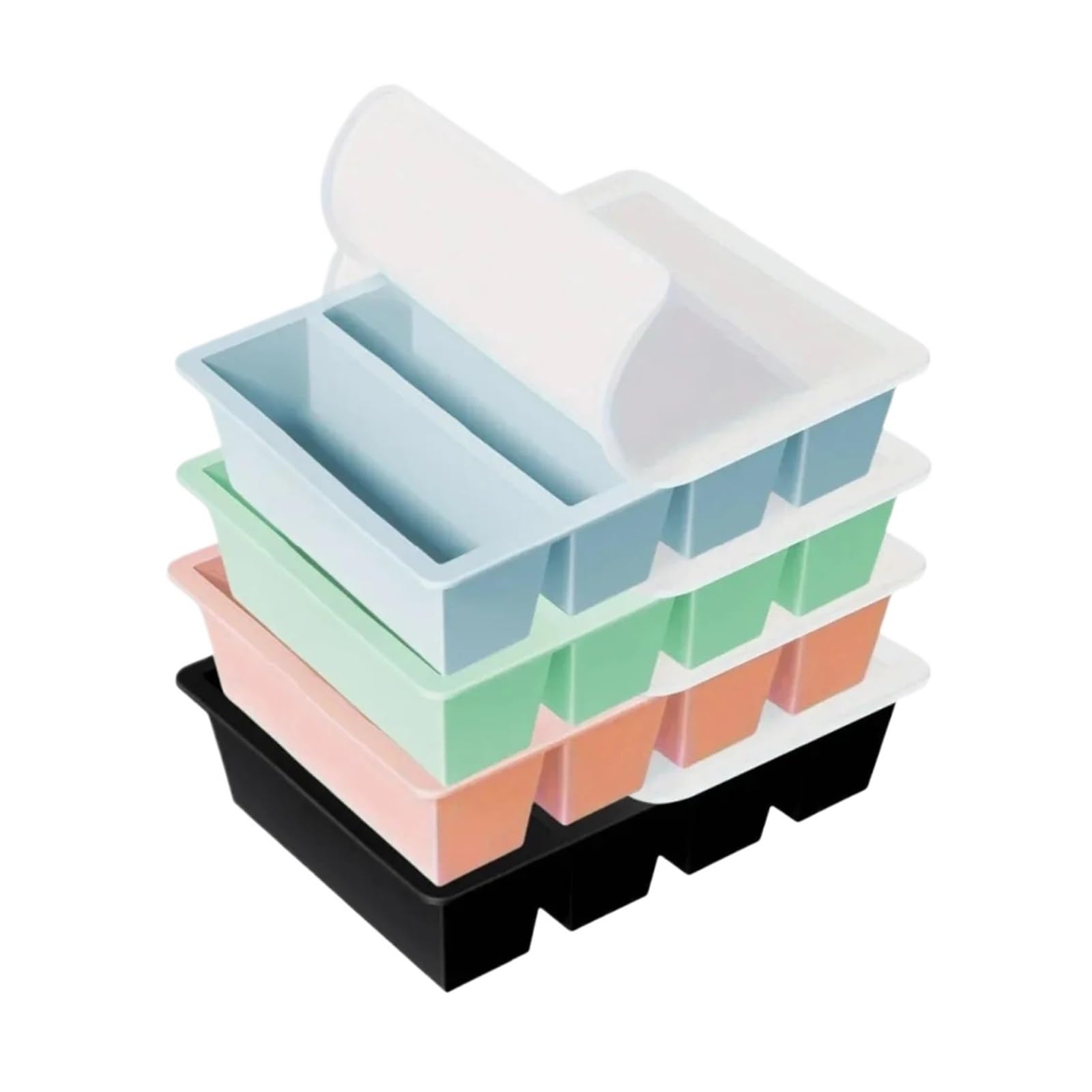 Cubiteras Para Hielo Cubitos de hielo gigantes de silicona de 4 rejillas, bandeja cuadrada de tiras largas, molde duradero for vino, whisky, utensilios de bar y cócteles.(4-color 4pcs)