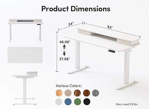 Miniatura 75 de BANTI Escritorio eléctrico de pie de 40 x 24 pulgadas con cajones dobles, mesa de pie ajustable en altura, escritorio de oficina en casa con estante