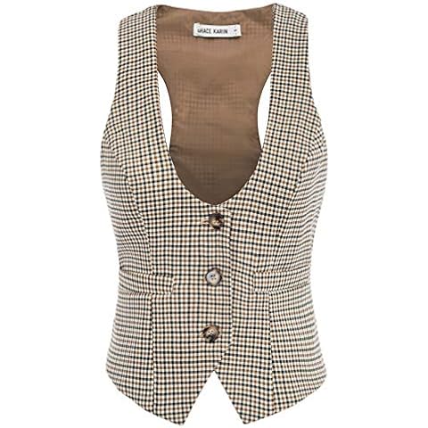 GRACE KARIN Women's Plaid Vest Jacket Cover