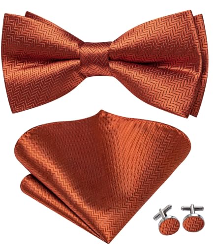 Image of Hi-Tie Bow Ties for Men Pre-Tied Pocket Square with Cufflinks Mens Bowtie Sets for Wedding Formal Party