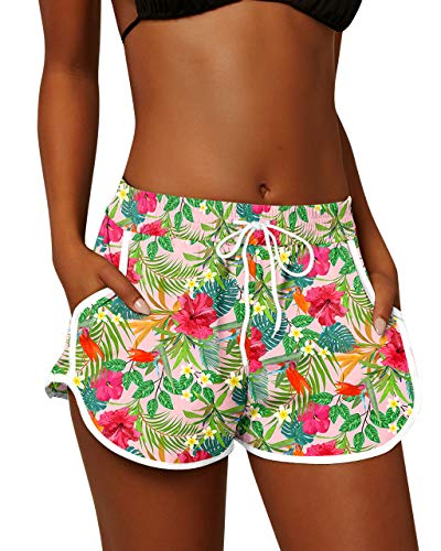 Image of For G and PL Women Summer Floral Beach Boardshorts with Pockets Swim Trunks