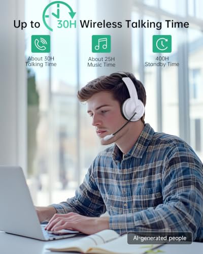 Image of AOC Wireless Headset with Mic for Work, AI Noise Cancelling, Bluetooth | AI Noise Cancelling Mic, Bluetooth 5.3, USB-A /C Dongle Included, Mic Mute, Compatible with PC, Laptop & iPhone