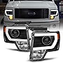 ACANII - For [Halogen Model] 2009-2014 Ford F150 Pickup Black Raptor Style LED Tube Projector Headlights Pair Left+Right