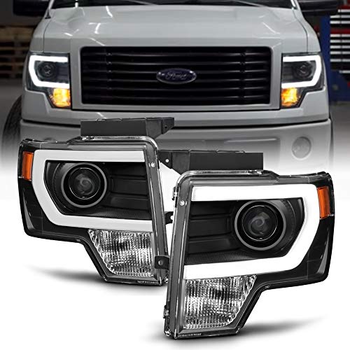 ACANII - For [Halogen Model] 2009-2014 Ford F150 Pickup Black Raptor Style LED Tube Projector Headlights Pair Left+Right