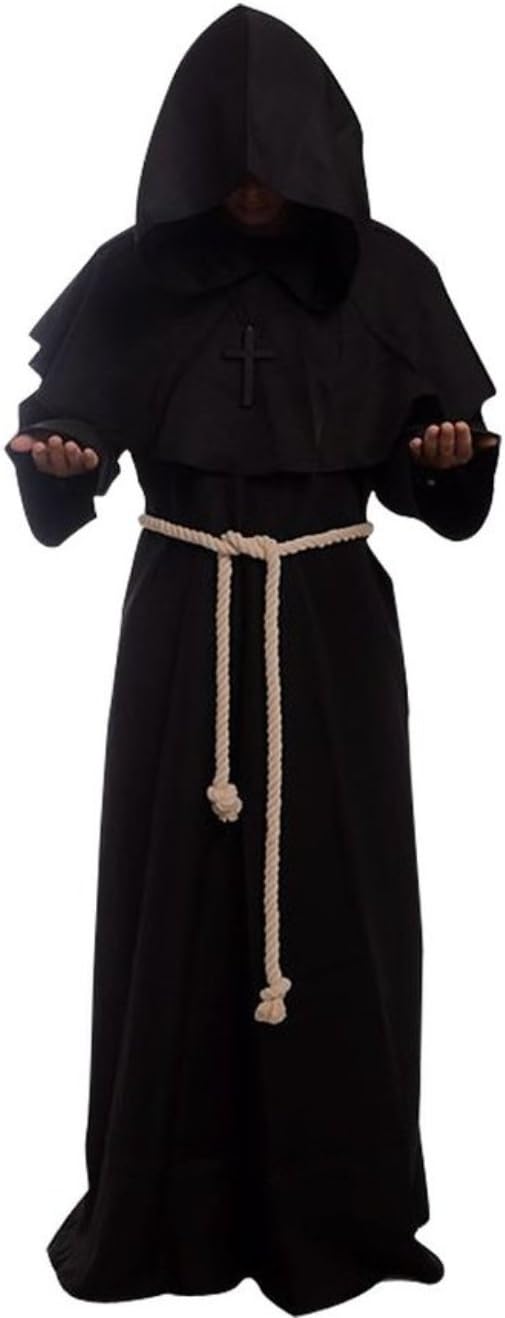 Friar Medieval Hooded Monk Renaissance Priest Robe Costume Cosplay