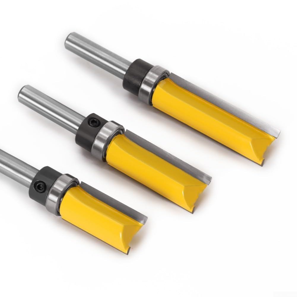 8 mm Schaft, bündiger Fräser mit Lager, Hartmetall-Schablonen-Fräser für Holzbearbeitung, 5/8-Zoll-Klinge, oberes und unteres Lager-Design für Schubladenherstellung (3 Stück)