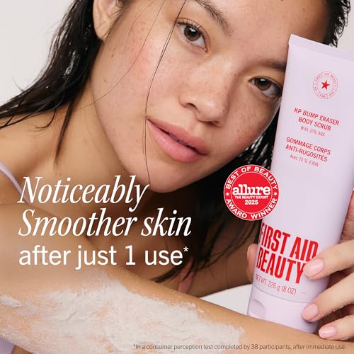 Image of First Aid Beauty KP Bump Eraser Body Scrub with 10% AHA - Dermatologist-Tested Keratosis Pilaris Exfoliator - Support for Rough Bumps, Uneven Skin Texture & Strawberry Skin - Sensitive Skin