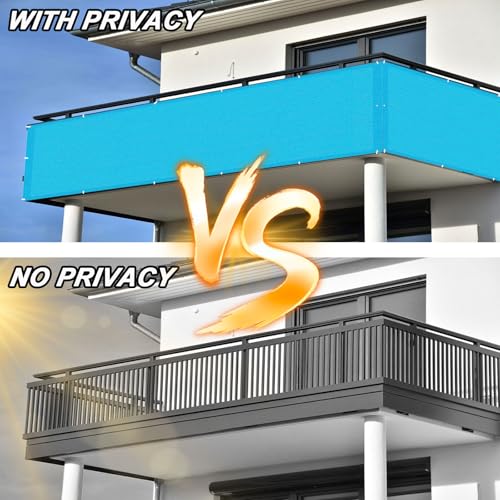 Brise vue balcon bleu ciel 90x580 cm avec oeillets et attaches