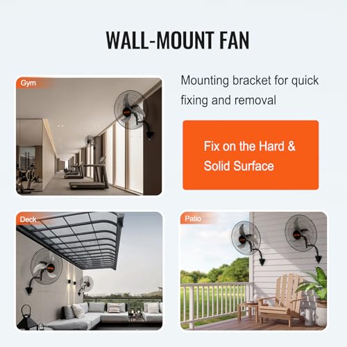 image for VEVOR Wall Mount Fan, 2 PCS 20 inch Oscillating, 3-speed High Velocity